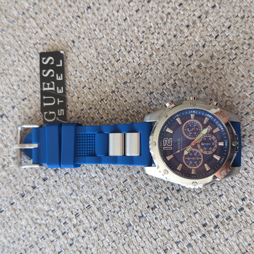 Guess Blue and Silver Chronograph Watch